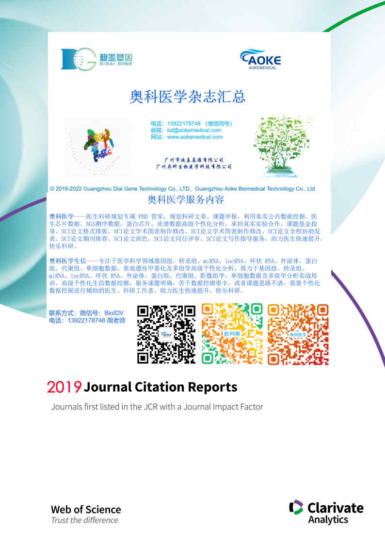 2020年(2019年度)SCI期刊影响因子